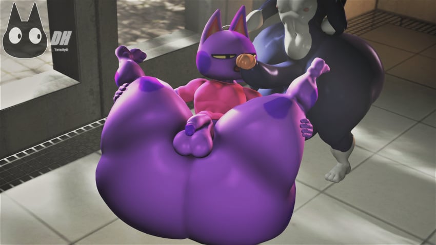 3d animal_crossing anthro ass balls big_ass big_penis black_body bob_(animal_crossing) bubble_butt erection felid feline femboy gay huge_ass huge_cock large_ass male male/male male_focus male_only naked nintendo no_pants nude penis purple_body rover_(animal_crossing) spread_legs thick_thighs totallyd wide_hips