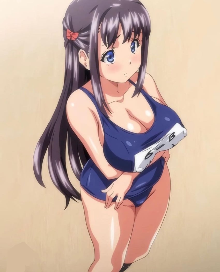 anime_screencap arms_holding_breasts_up bare_shoulders blue_eyes blue_mizugi blue_swimsuit bow bow_in_hair brown_hair brunette_hair bunnywalker collarbone competition_swimsuit erect_nipples erect_nipples_under_bikini erect_nipples_under_clothes large_breasts large_nipples long_hair mizugi nipples_visible_through_clothing ova pale pale-skinned_female pale_skin pouting school_swimsuit screenshot swimsuit t-rex_(animation_studio) tachibana_yuna tagme takeda_hiromitsu tight_clothing tsundero upset voluptuous voluptuous_female writing_on_breasts young young_female young_woman