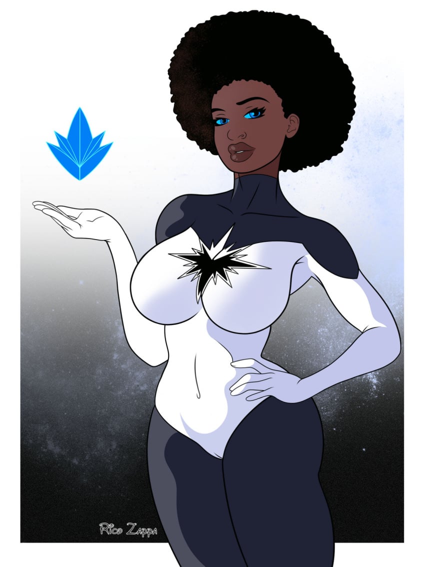 1girls afro big_breasts dark-skinned_female dark_skin female female_only marvel monica_rambeau ricozappa solo superhero superhero_costume superheroine tight_clothing