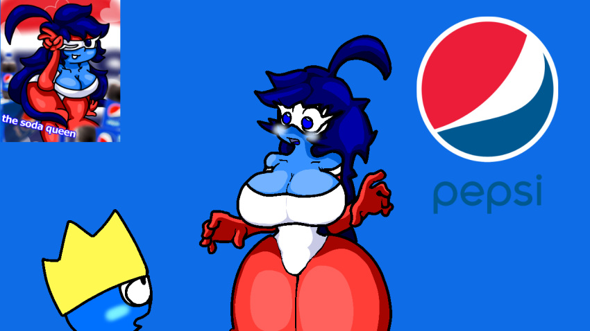 big_ass big_breasts big_thighs blue_background blue_clothing blue_eyes blue_hair blush huge_ass huge_breasts oc pepsi-chan red_clothing red_gloves reference_image shaded thick_thighs