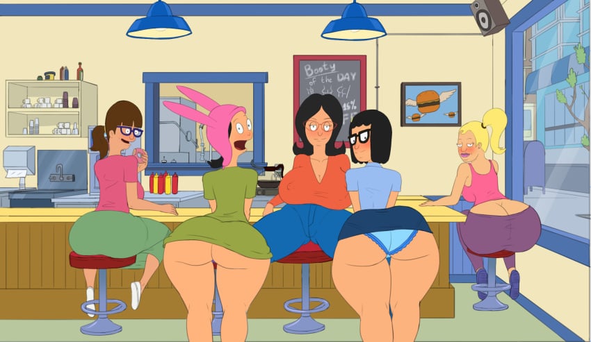 5girls background big_ass black_hair blonde_hair blush bob's_burgers brown_hair cleavage colored curvy diklonius fat_ass female female_only gayle_genarro glasses gretchen hi_res huge_ass huge_breasts large_ass linda_belcher looking_at_viewer louise_belcher mature_female milf mother_and_daughter multiple_girls panties pawg ponytail public sisters skirt skirt_lift thick_thighs tina_belcher voluptuous wide_hips