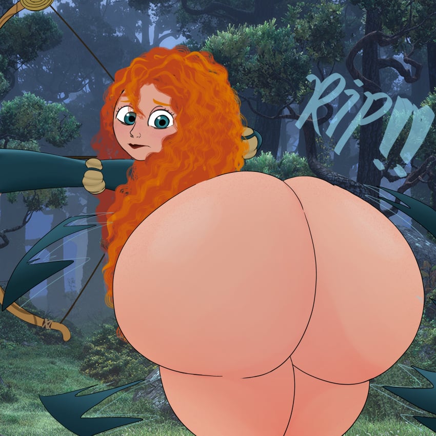 allagainstyou ass_expansion ass_focus big_ass bottomless brave breastless disney disney_princess female female_only huge_ass merida no_underwear ripped_clothing tearing_open_bottoms topwear torn_open_bottoms