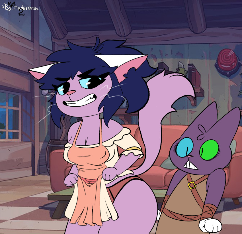 angry anthro dress_lift fully_clothed furry heterochromia lifting_dress showing_ass surprised t_whiskers tagme