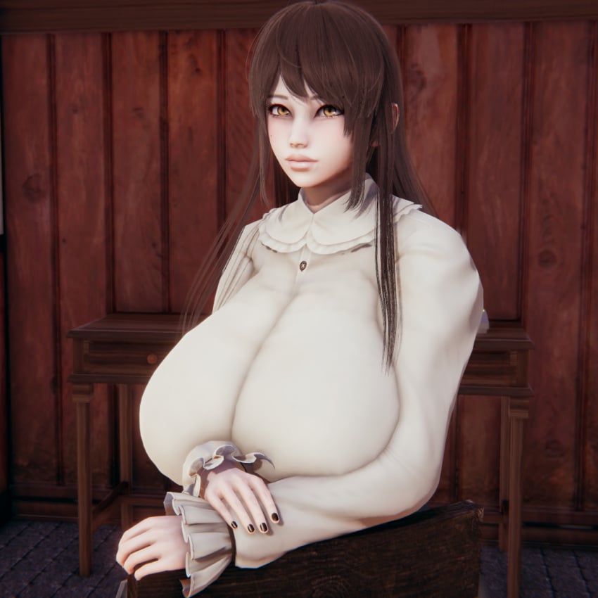 1girls 3d big_breasts breasts brown_hair busty curvaceous curvy curvy_body curvy_female curvy_figure female huge_breasts jpegsama large_breasts original original_character voluptuous