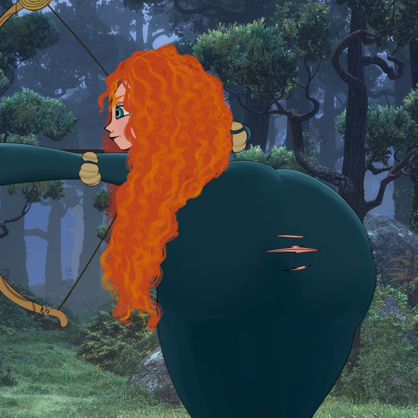 allagainstyou ass_expansion ass_focus ass_window big_ass brave breastless clothed curly_hair disney disney_princess female female_only huge_ass merida no_underwear red_hair ripped_clothing tearing_open_bottoms torn_open_bottoms