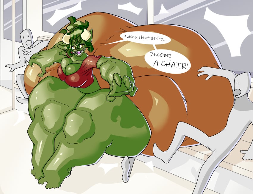 1girls ass_bigger_than_body ass_bigger_than_head ass_bigger_than_torso big_breasts butt_crush colossal_ass dialogue english_text enormous_ass facesitting female funa_(bubbleburningxl) green_skin huge_ass hyper hyper_ass hyper_thighs long_hair looking_at_viewer looking_back male male/female massive_ass meat_wall_(body_type) orc orc_female sitting_on_person talking text thick_thighs train winterwarning