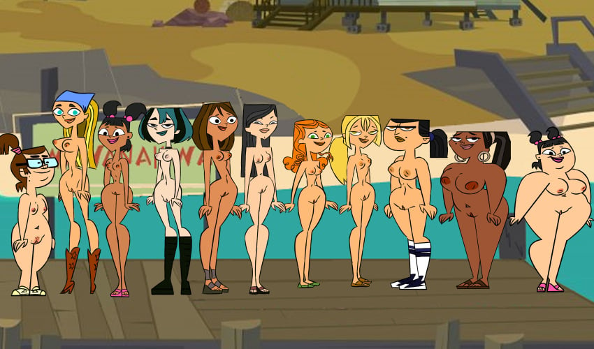 11girls 6+girls accurate_art_style beth_(tdi) big_breasts blonde_hair blue_eyes blue_hair blue_lipstick boots boots_only breasts bridgette_(tdi) brown_hair chubby_female courtney_(tdi) dark-skinned_female eva_(tdi) female female_only freckles ginger_hair glasses gwen_(tdi) heather_(tdi) izzy_(tdi) katie_(tdi) lemoeve leshawna_(tdi) lindsay_(tdi) long_socks moles multiple_girls naked naked_female nipples nude_filter pink_lipstick sadie_(tdi) sandals shoes_only total_drama_(series) total_drama_island