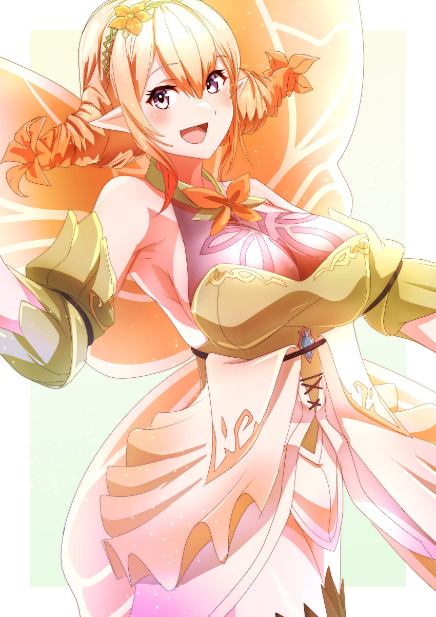 1girls absurdres blonde_hair breasts butterfly_wings cleavage drill_hair fairy fairy_wings female female female_only fire_emblem fire_emblem_heroes flower hair_flower hair_ornament hair_vines hairband highres insect_wings large_breasts looking_at_viewer nintendo open_mouth peony_(fire_emblem) side_drill solo to_(tototo_tk) twin_drills wings