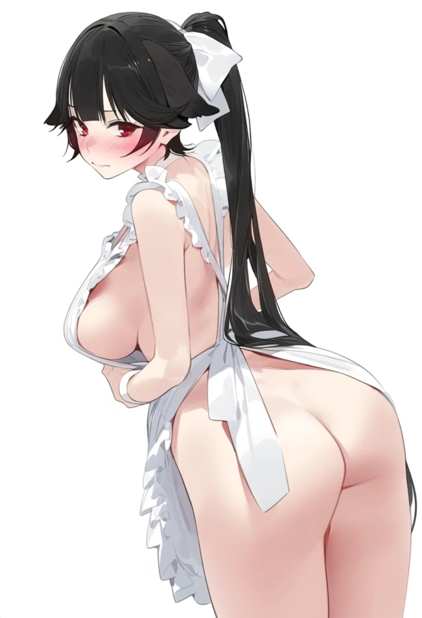 artist_request ass ass_focus azur_lane blush breasts embarrassed looking_at_viewer nude_apron sideboob takao_(azur_lane)