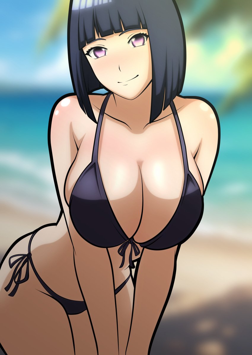 1girls big_breasts bikini bikini_bottom bikini_top boruto:_naruto_next_generations bottomwear breasts cleavage cyrano_(pixiv) female female_only hips huge_breasts hyuuga_hinata mature mature_female mature_woman milf mother naruto naruto_(series) purple_bikini purple_eyes purple_hair short_hair smile solo solo_female swimwear thighs topwear