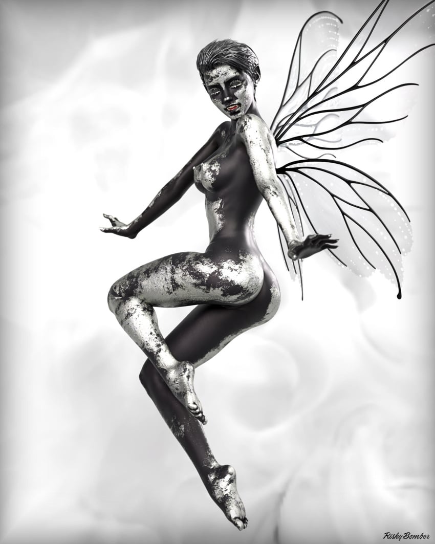 1girls 2023 3d ass bodypaint dark-skinned_female dark_skin fairy female female_only grey_body grey_skin grey_skin medium_breasts nude nude_female riskybomber short_hair side_view silver_body silver_bodypaint silver_paint silver_skin solo solo_female white_paint wings