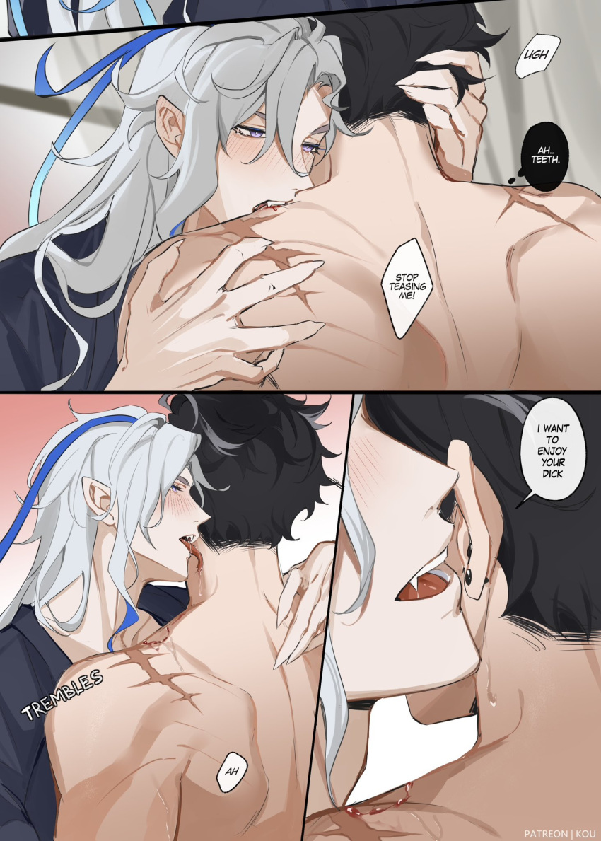 2boys biting biting_shoulder blood blood_on_neck gay gay_sex genshin_impact hoyoverse licking licking_neck male neuvillette_(genshin_impact) no_visible_genitalia tagme wriothesley_(genshin_impact) yaoi yukaero4