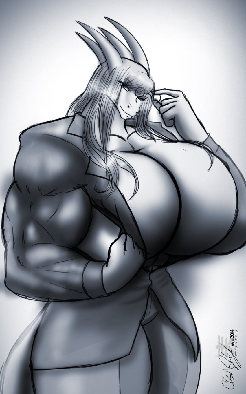 abs biceps big_breasts big_muscles breasts cylnx dragon female hair horns huge_breasts large_breasts large_muscles long_hair muscles muscular muscular_female