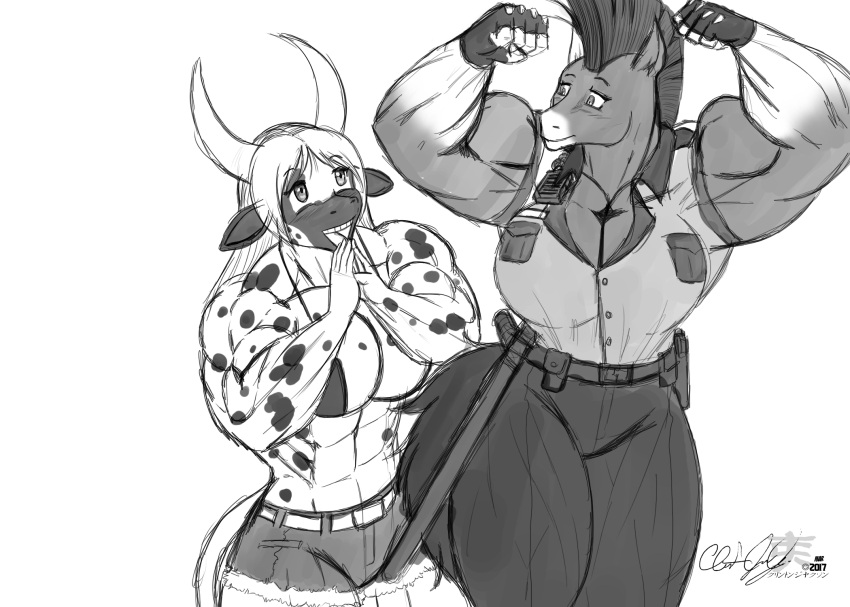 abs biceps big_breasts big_muscles breasts cylnx female hair horns huge_breasts large_breasts large_muscles long_hair muscles muscular muscular_female pecs