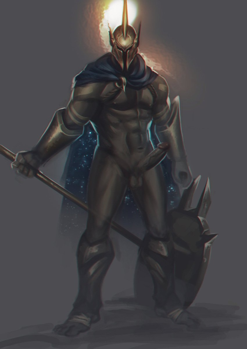 1boy 2019 atreus_(league_of_legends) balls bara bara_tits barazoku battle_demon big_balls big_penis cape erection gay hard_on helmet league_of_legends looking_at_viewer male male_focus male_nipples male_only manly muscular_male nipples nude pantheon penis riot_games solo solo_male tattoos yaoi