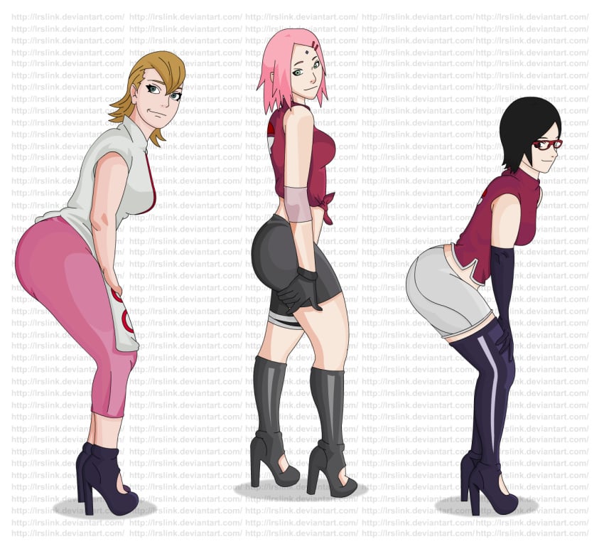 2023 3girls artist_website ass bare_shoulder bending_forward bending_over bent_forward bent_over big_ass big_breasts bike_shorts black_eyes black_hair black_high_heels blonde_hair boots boruto:_naruto_next_generations bottom_heavy breasts clothed clothed_female clothing curvaceous daughter dress eyelashes female female_only forehead_mark full_body fully_clothed gilf glasses gloves grandmother grandmother_and_granddaughter green_eyes grey_eyes hand_on_thigh haruno_mebuki heels height_difference high_heel_boots high_heels huge_ass light-skinned_female light_skin looking_at_viewer lrslink mature mature_female milf mother mother_and_daughter multiple_girls naruto naruto_(series) older_female pants pink_hair pink_pants platform_heels pose posing posing_for_the_viewer red_glasses sakura_haruno sarada_uchiha shirt short_hair size_difference skimpy skimpy_clothes skirt sleeveless_shirt small_breasts smaller_breasts smaller_female smile smiling smiling_at_viewer spats standing standing_position taller_female teenager thighs tight_clothing top_heavy uchiha_symbol voluptuous voluptuous_female younger_female