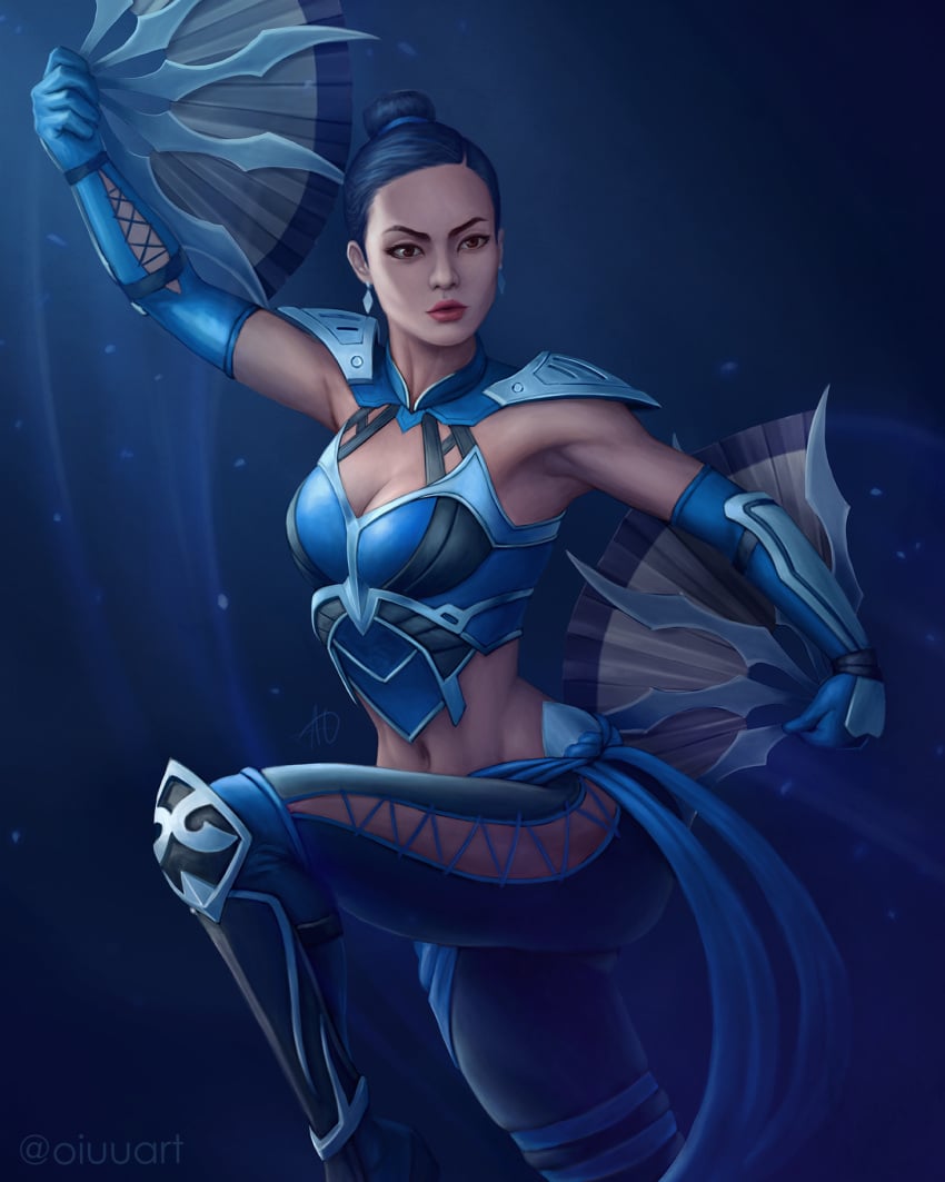 1girls alternate_version_available black_hair blue_clothing breasts edenian fan female female_only fully_clothed heroharborx kitana kitana_(mk11) kitana_(new_era) midriff mortal_kombat mortal_kombat_11 mortal_kombat_1_(2023) oiuuart short_hair solo solo_female toned toned_female toned_stomach weapon