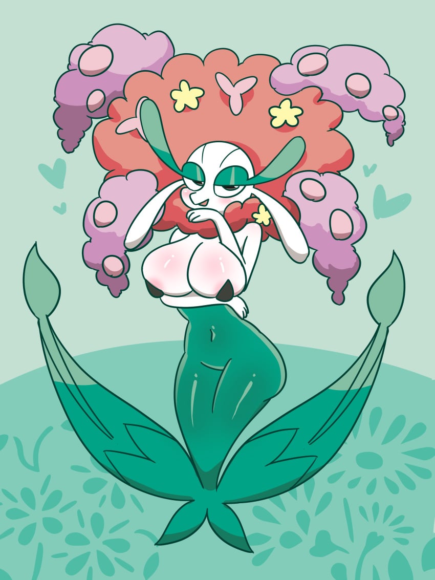 big_ass big_breasts big_butt breast_hold breast_holding florges flower flower_girl flower_humanoid flower_in_hair hourglass hourglass_figure hypnotic_eyes plant plant_girl plant_humanoid pokemon xiaode18