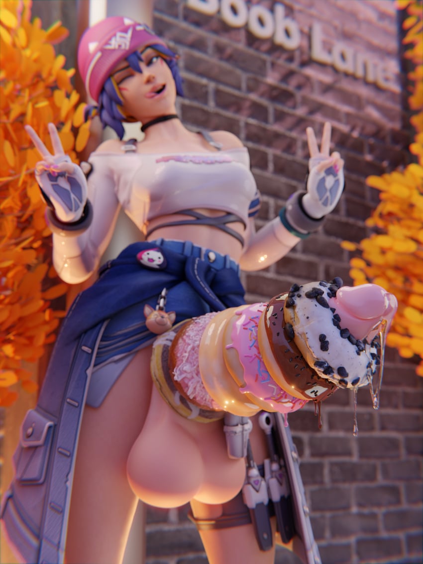 1futa 3d antifragile_kira-kira chainsmoker cum_on_food donuts double_v futa_only futanari huge_balls huge_cock kiriko_(overwatch) kiriko_kamori le_sserafim leaking_pre overwatch overwatch_2 peace_sign solo tongue_out transparent_cum