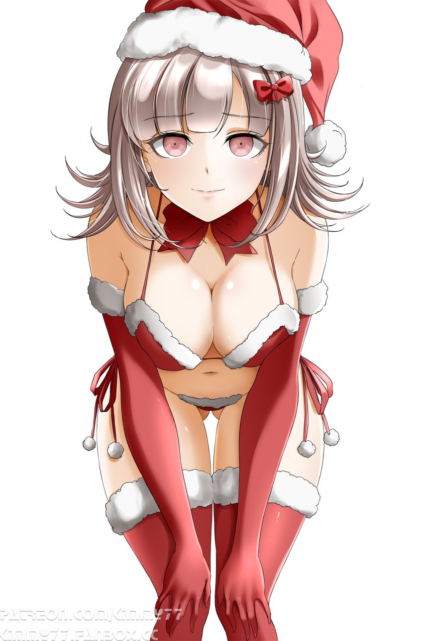 1girls alternate_version_available bent_over bikini bowtie_collar christmas cleft_of_venus danganronpa danganronpa_2:_goodbye_despair danganronpa_3 fanbox_url fanbox_username hands_on_thighs kimmy77 kneesocks large_breasts light-skinned light-skinned_female looking_at_viewer nanami_chiaki navel patreon_url patreon_username santa_hat sfw_version sfw_version_available smile thick_thighs white_background wide_hips