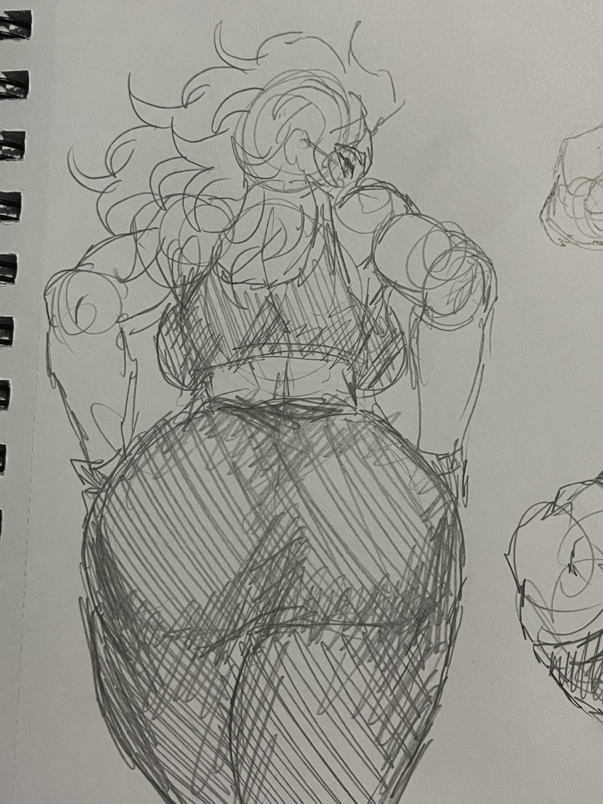 1girls ass back_view backboob dat_ass fat_ass female female_only humble_shark kazuyuki oc original_character sketch traditional_media_(artwork)