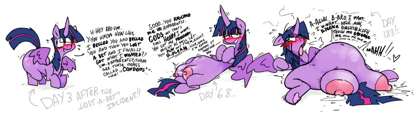 absurd_res blush bodily_fluids breasts comic female feral friendship_is_magic hasbro hi_res horn horny_female lactating lactation my_little_pony pregnant pregnant_female purple_body roksim solo twilight_sparkle_(mlp) wings