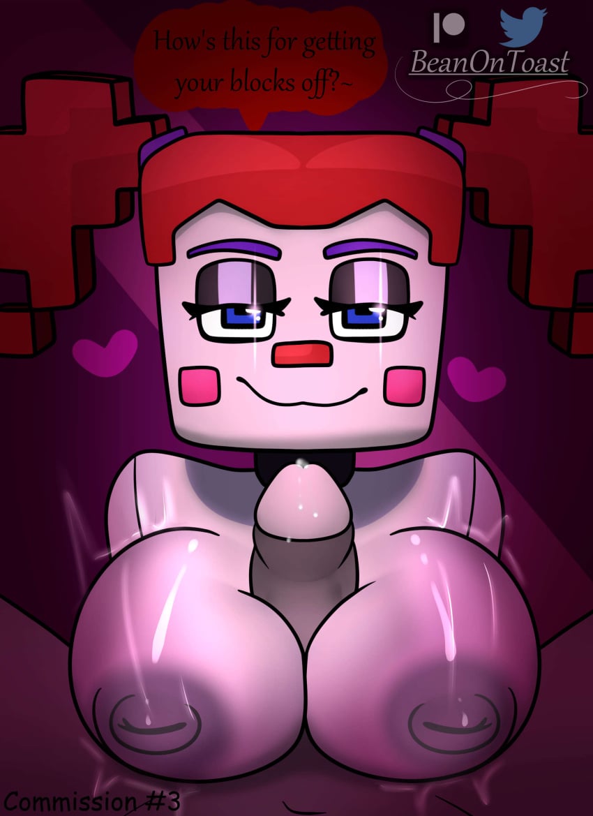 areola areolae baby_(fnafsl) beanontoast big_breasts blue_eyes circus_baby circus_baby_(fnaf) circus_baby_(minecraft) fazbear_&_friends fazbear_&_friends_(zamination) female five_nights_at_freddy's five_nights_at_freddy's:_sister_location hearts minecraft nipples paizuri red_hair seductive_look square_body square_eyes square_head square_pupils straight titjob white_body