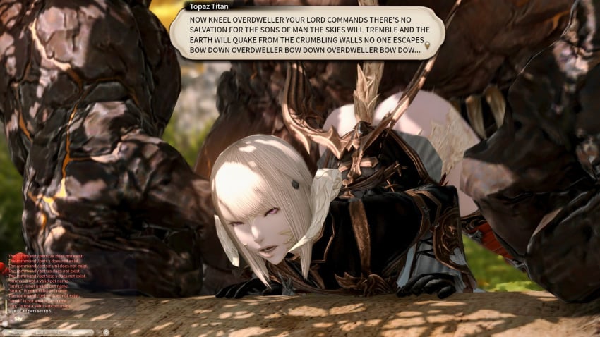 all_fours ass au_ra chat_box cowtwt_(artist) doggy_style face_down_ass_up final_fantasy_xiv from_behind game_ui half-dressed horns kneeling lizard_girl looking_at_viewer moaning pale-skinned_female pale_skin pounding raen rape size_difference