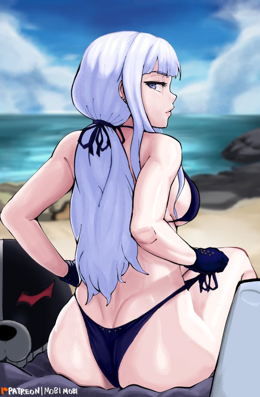 beach bikini blue_eyes blue_hair blue_kyoko danganronpa drlarp edit female_focus kirigiri_kyouko mobi_mobi monokumaball ponytail solo solo_female