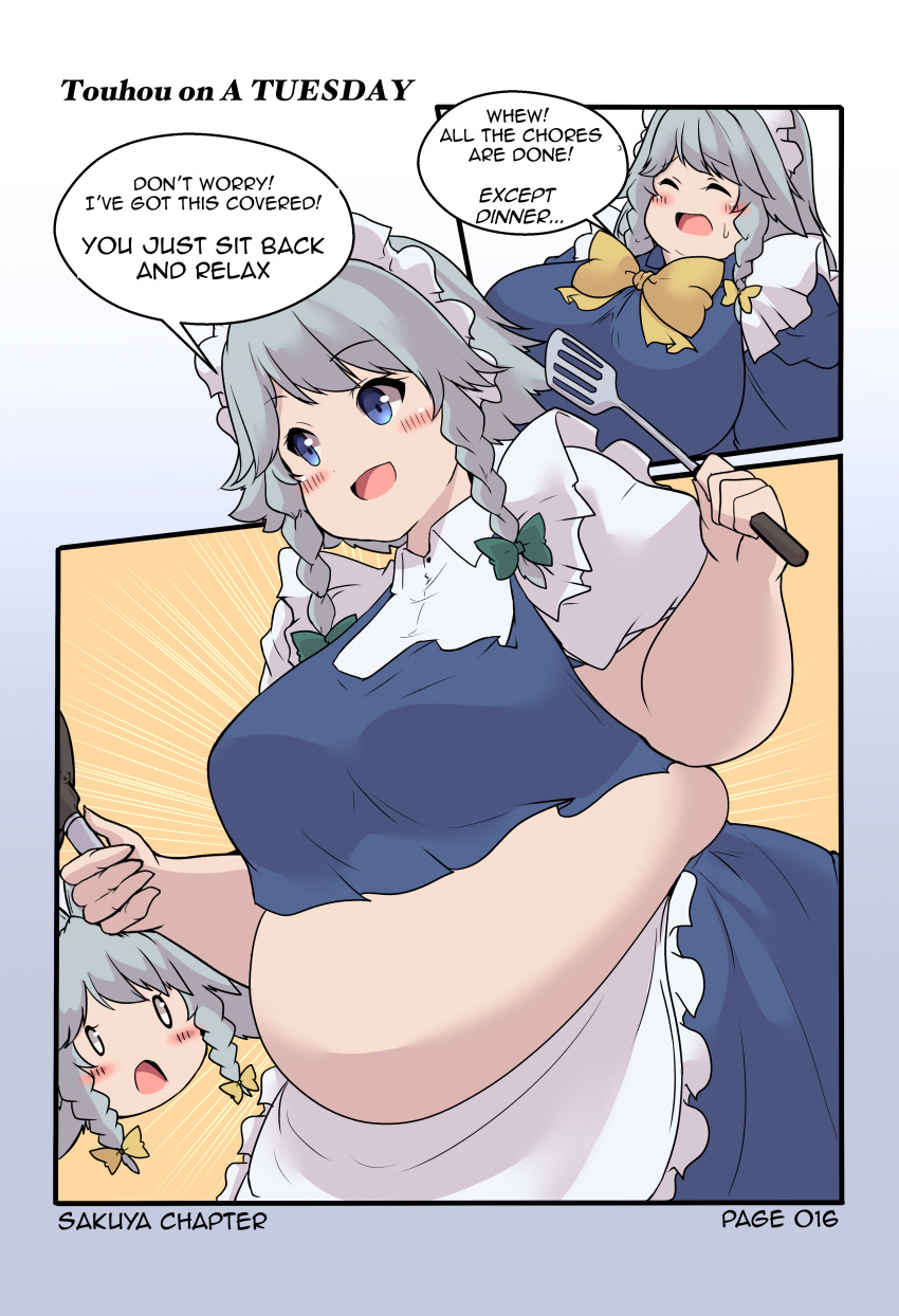 bbw belly_overhang big_belly big_breasts big_female blush chubby chubby_female dr-black-jack embarrassed fat fat_arms fat_ass fat_female fat_fetish fat_girl fat_woman fatty kurocaze large_female maid maid_headdress obese obese_female overweight overweight_female plump pork_chop sakuya_izayoi speech_bubble thick_thighs touhou tubby weight_gain