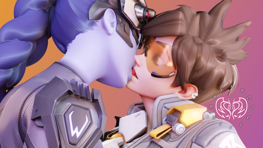 3d amelie_lacroix blender eyes_open female femdom full_color fully_clothed kissing lena_oxton no_penetration overwatch overwatch_2 projectsubby surprised tongue tongue_kiss tracer video_games widowmaker yuri