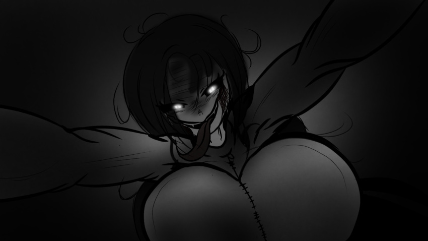 big_breasts bleeding blood creepypasta giygal glowing_eyes jeff_the_killer long_tongue old_art rule_63 solo