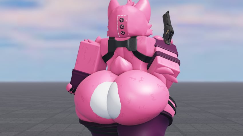 1girls 3d ass ass_focus back_view baseplate big_breasts caffinatedbuns cuddle_team_leader dat_ass fortnite fortnite:_battle_royale gun revolver roblox robloxian tagme