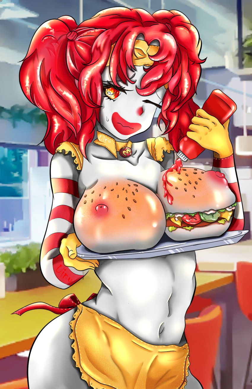 1girls big_breasts boob_burger clown clown_girl clown_makeup female female_only genderswap_(mtf) mcdonald's ronald_mcdonald rule_63 your_order_is_ready_(meme)