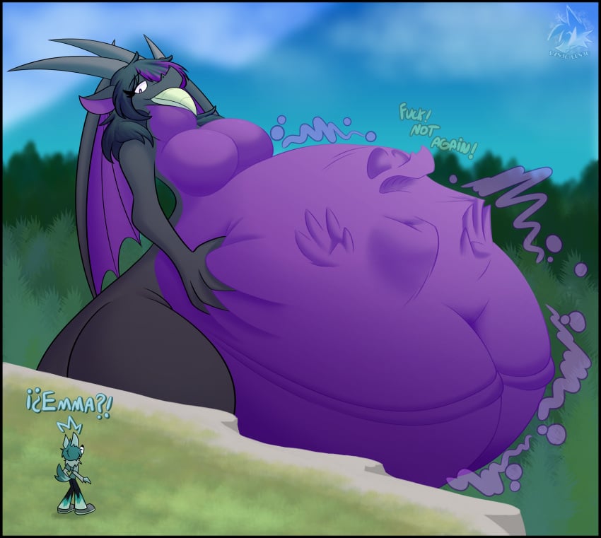 anthro belly big_belly dragon dragon_girl dragoness els3d emma face_imprint female female_pred giantess hand_imprint horn huge_belly imprint macro stomach_bulge vore wings