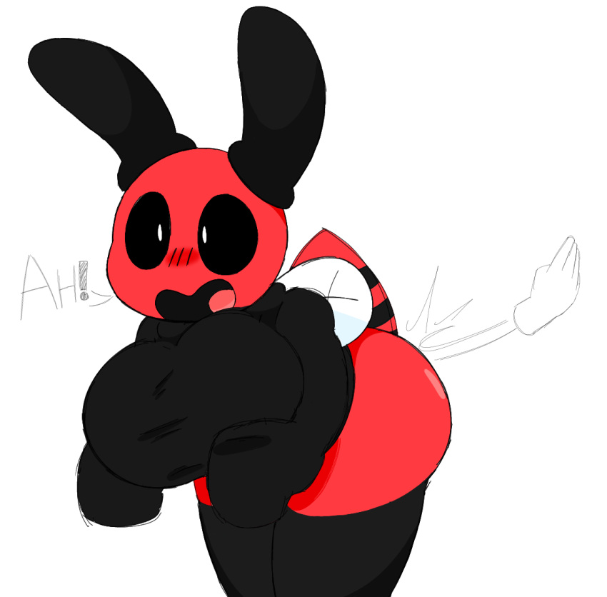 ass_smack bee big_ass big_breasts black_eyes blushing breasts bug cute hoodie oc red_skin self_upload spinninswaws text white_background