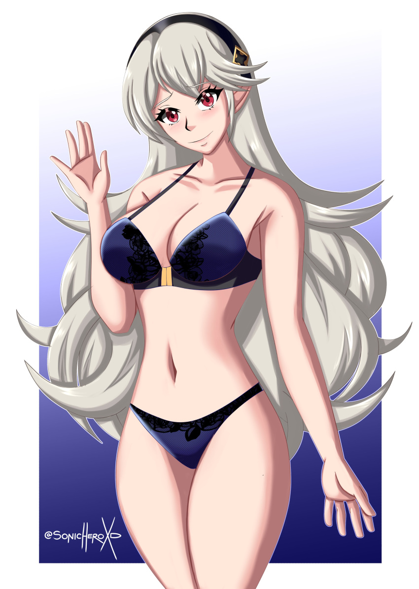 2d artist_name breasts corrin_(fire_emblem) corrin_(fire_emblem)_(female) female female_only fire_emblem fire_emblem_fates light-skinned_female light_skin nintendo pale-skinned_female pale_skin red_eyes solo sonicheroxd watermark