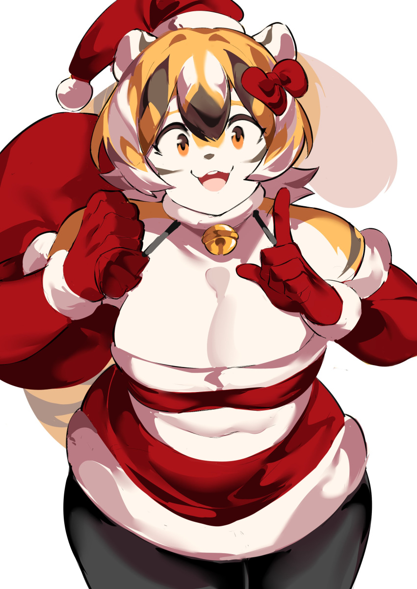 1girls bell_collar big_breasts breasts choker collar female looking_at_viewer looking_down muscular muscular_anthro muscular_female muscular_thighs mx99926 oc santa_costume santa_hat short_hair smile smiling smiling_at_viewer sole_female solo solo_female solo_focus tail thick_thighs tiger tiger_ears tiger_girl tiger_print tiger_stripes tiger_tail waai_fu_(arknights) wide_hips