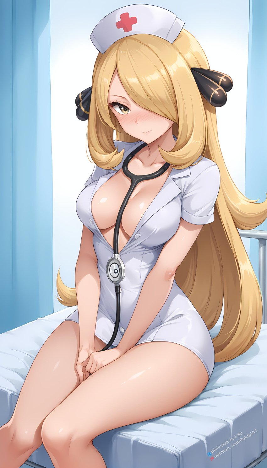 ai_generated blonde_hair breasts cynthia_(pokemon) female female_only nai_diffusion	 nintendo pokemon solo stable_diffusion