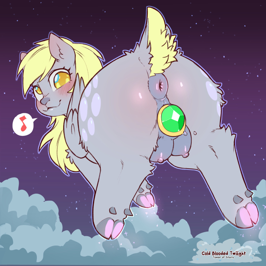 above_average_crotchboobs alternate_species anus artist_name ass blonde_hair blush cloven_hooves cold-blooded-twilight crotchboobs cutie_mark deer derpy_hooves english_text female feral friendship_is_magic hair hasbro hi_res hooves long_hair looking_at_viewer looking_back mammal musical_note my_little_pony new_world_deer night nipples penetration quadruped reindeer sky solo tail text vaginal_penetration