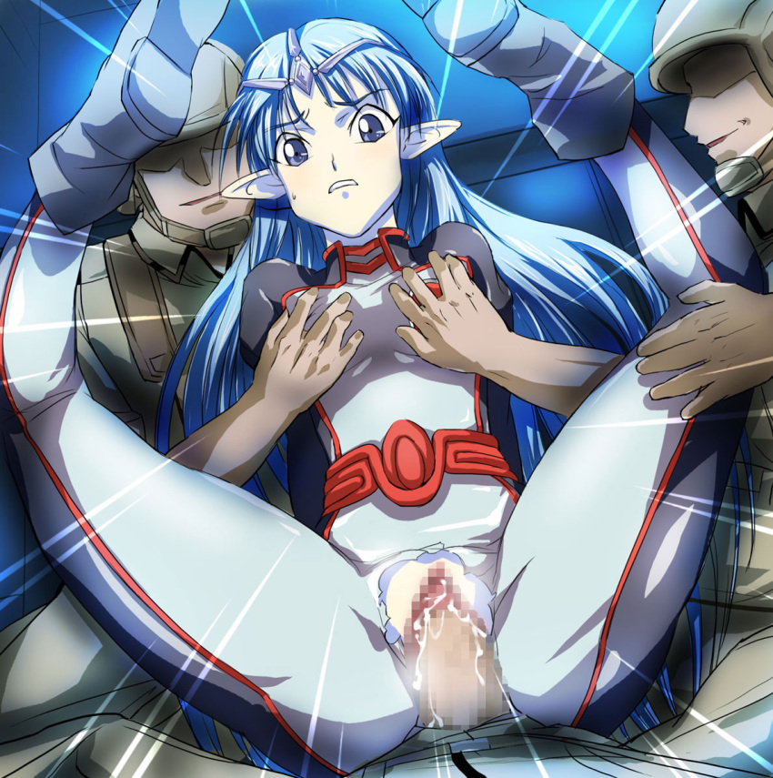 blue_hair breast_grab censored clenched_teeth clothing cum cum_inside enslaved_royal lafiel pointy_ears princess rape seikai_no_senki sex sex_slave slave slavegirl spoils_of_war tears torn_clothes vaginal_penetration