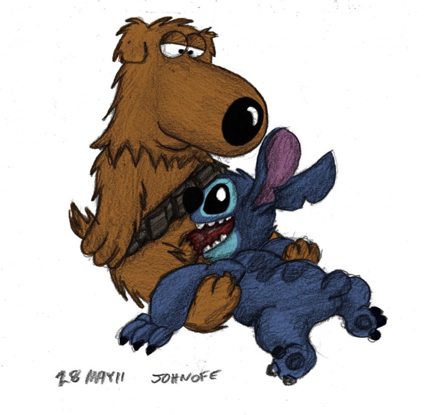 brian_griffin chewbacca crossover experiment_(species) family_guy gay johnofe lilo_and_stitch male male_only star_wars stitch wookiee yaoi