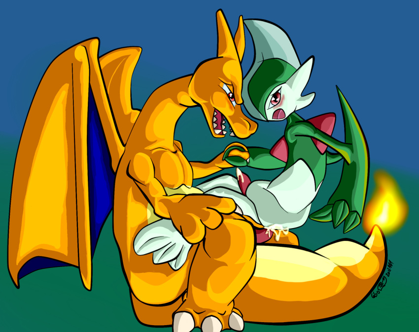 blush charizard color cum fire gallade insertion interspecies male male_only multiple_males nintendo nude penis pokemon pokemon_(species) sex side_view sitting tagme tail tail_fire yaoi