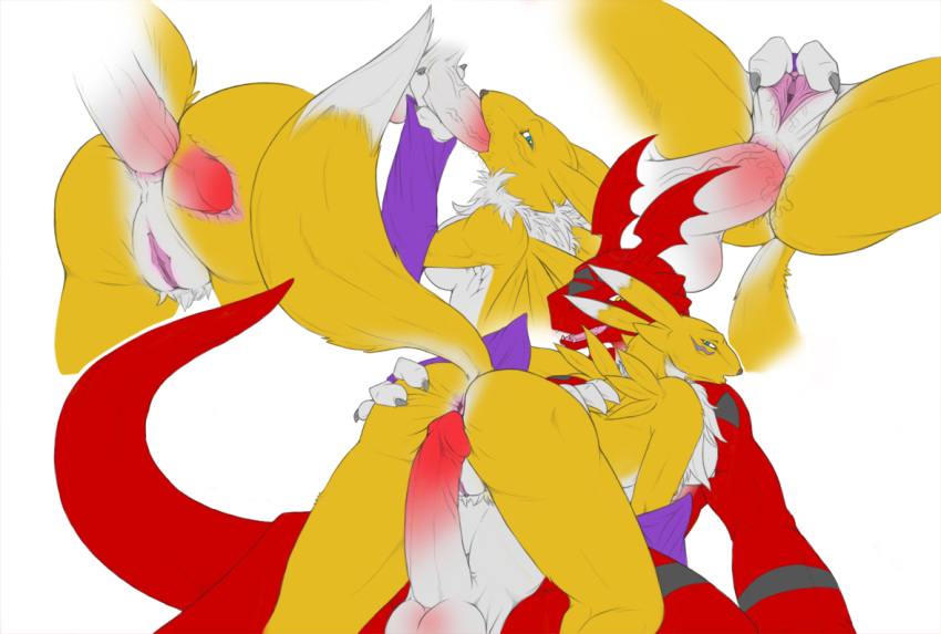 anal anus ass breasts digimon female furry furry_only guilmon narse oral pussy renamon spread spread_legs spread_pussy straight_hair tail