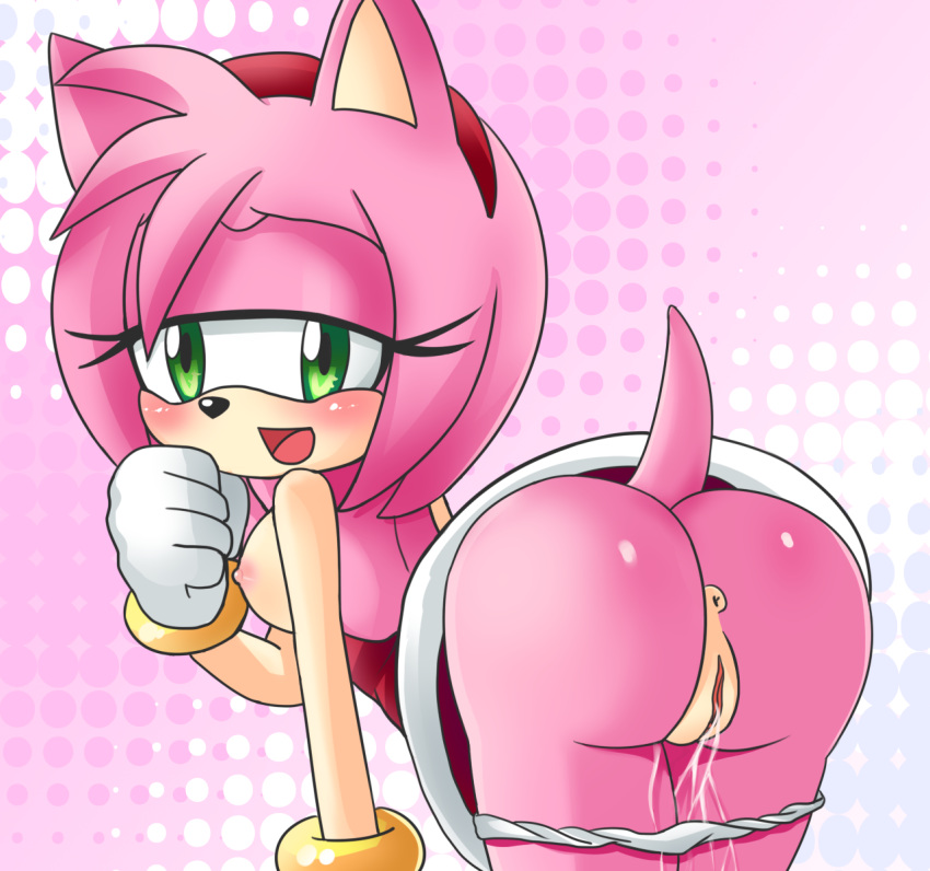 amy_rose anthro anthrofied ass_focus beige_skin bottomless color female female_only fur furry hedgehog hyper_eyes mikuhoshi pink_fur solo sonic_(series) toony