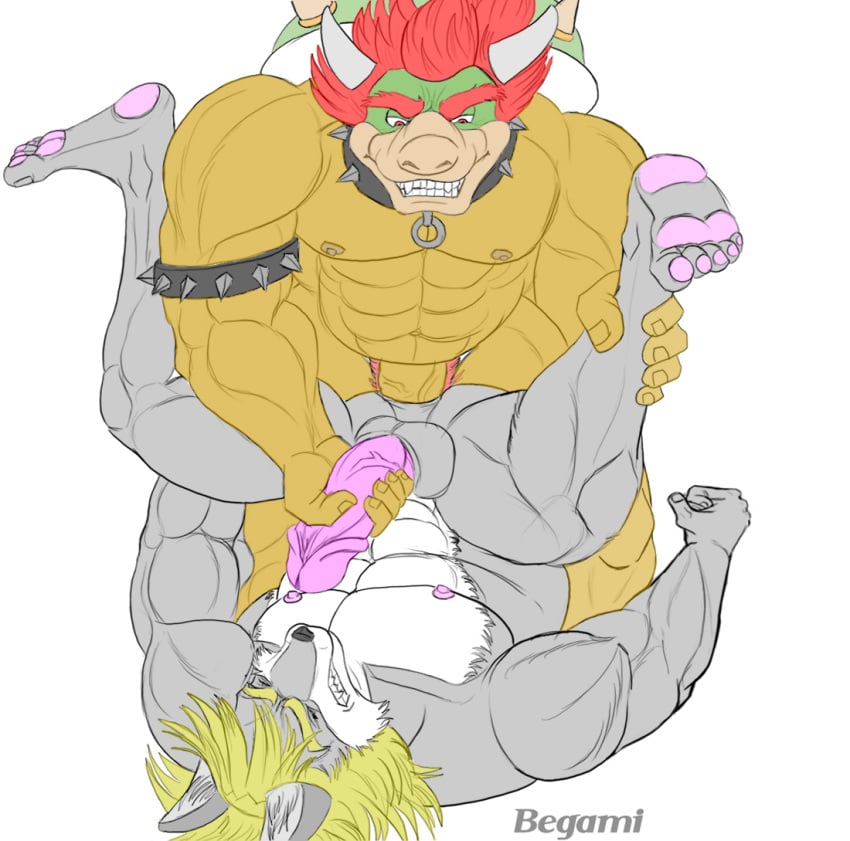 abs anal balls barefoot begami bowser canine degami erection furry furry_only hair handjob humanoid_penis male male_only mario_(series) muscles nintendo nipples no_humans nude pawpads pecs penetration penis piledriver_position reptile scalie sex spread_legs video_games wolf yaoi