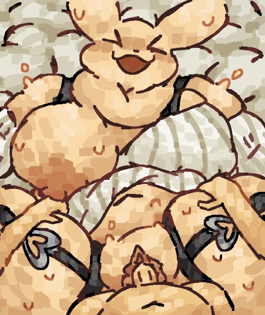 anthro anthrofied areola bed belly big_areola big_belly big_breasts big_ears bodily_fluids bra_strap breasts brown_vulva caucasian closed_eyes clothed clothed_sex clothing dewlap_(anatomy) duo female female_anthro flying_sweatdrops from_front_position fur furniture genitals gourmand_(rain_world) happy hi_res huge_areola human human_on_anthro humanoid interspecies leg_grab looking_pleasured lying male male/female mammal missionary_position on_back on_bed orange_areola overweight overweight_female rain_world scaliescum sex slightly_chubby slightly_chubby_female slugcat sweat sweatdrop sweater tan_body tan_fur thigh_grab thigh_strap topwear vaginal_penetration videocult vulva wardrobe_malfunction