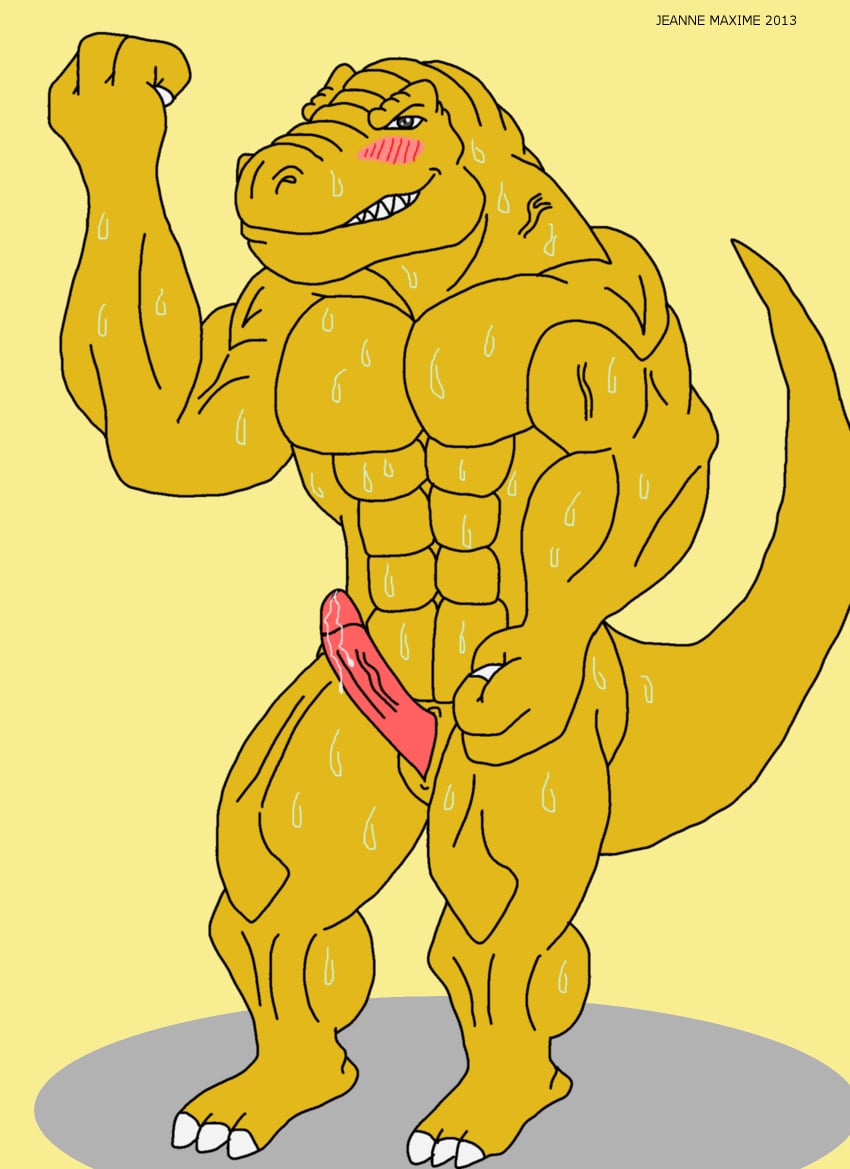 2013 abs anthro biceps cum dinosaur erection extreme_dinosaurs male male_only maxime-jeanne muscles nude pecs penis pose reptile scalie solo t-bone_(extreme_dinosaurs) tyrannosaurus_rex