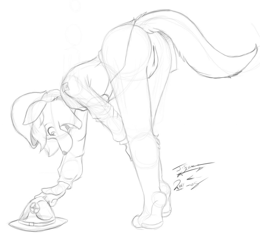 2011 anthro bent_over bottomless canine female fur furry hat joshua_frinkle pussy sketch solo upskirt wolf