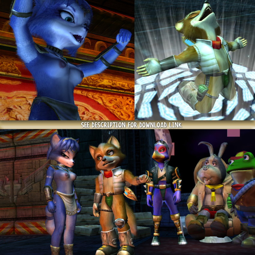 3d anthro canine falco_lombardi female fox fox_mccloud fur furry krystal nintendo peppy_hare pheasant rabbit slippy_toad star_fox toad